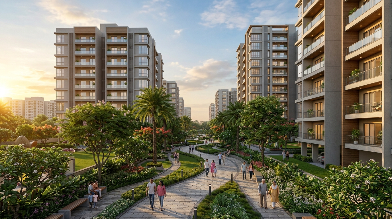 Premium township residences at dusk